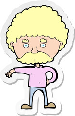 sticker of a cartoon man with mustache making camp gesture