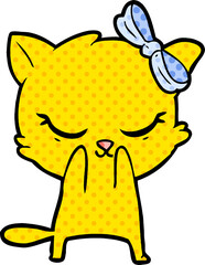 cute cartoon cat with bow