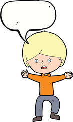cartoon boy panicking  with speech bubble