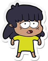 sticker of a cartoon tired woman