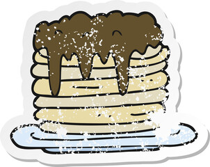 retro distressed sticker of a cartoon pancake stack