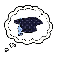 freehand drawn thought bubble cartoon graduation cap