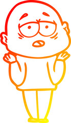 warm gradient line drawing of a cartoon tired bald man