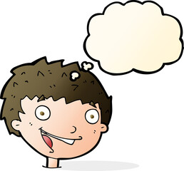 cartoon laughing boy with thought bubble