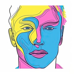 Human colourful faces on colored background. Generative AI