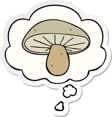 cartoon mushroom with thought bubble as a printed sticker