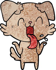 cartoon panting dog shrugging shoulders