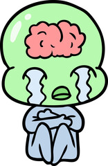 cartoon big brain alien crying