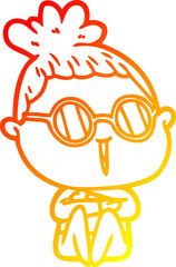 warm gradient line drawing of a cartoon woman wearing spectacles