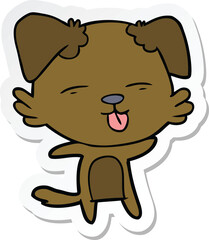 sticker of a cartoon dog sticking out tongue