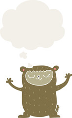 cute cartoon bear with thought bubble in retro style