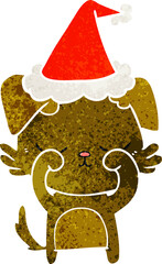 cute hand drawn retro cartoon of a dog wearing santa hat