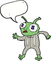 cartoon alien spaceman with speech bubble