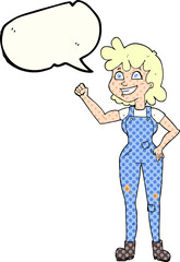 freehand drawn comic book speech bubble cartoon determined woman clenching fist