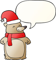 cartoon christmas bear with speech bubble in smooth gradient style