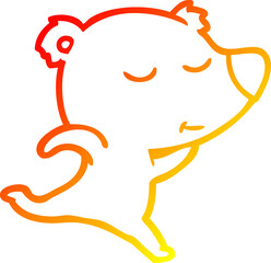 warm gradient line drawing of a happy cartoon polar bear running
