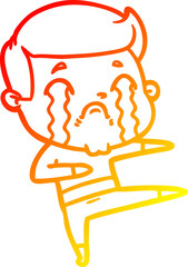 warm gradient line drawing of a cartoon man crying