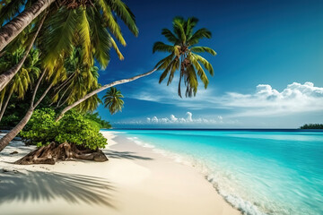 Fototapeta na wymiar Beach with palm trees. AI