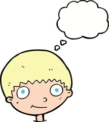 cartoon happy boy with thought bubble