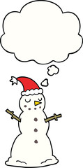 cartoon christmas snowman with thought bubble