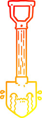 warm gradient line drawing of a cartoon crying shovel