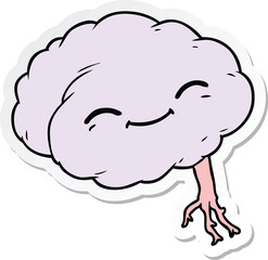 sticker of a cartoon happy brain