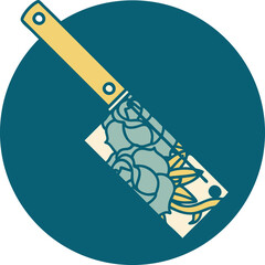 iconic tattoo style image of a cleaver and flowers