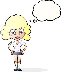 cartoon pretty woman with thought bubble