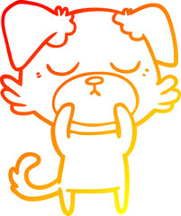 warm gradient line drawing of a cute cartoon dog