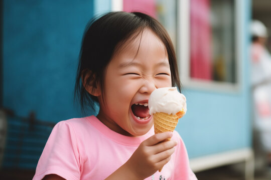  Kid eating ice cream. AI