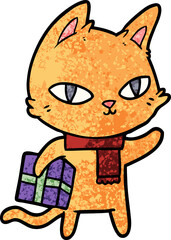 cartoon cat with gift