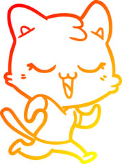 warm gradient line drawing of a happy cartoon cat