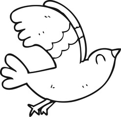freehand drawn black and white cartoon bird