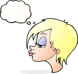 cartoon pretty woman with thought bubble