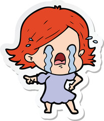 sticker of a cartoon woman crying
