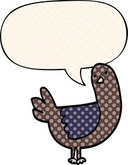 cartoon pigeon with speech bubble in comic book style