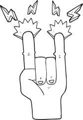 freehand drawn black and white cartoon hand making rock symbol