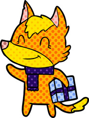 fox cartoon character with present