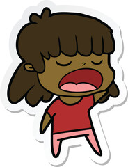 sticker of a cartoon woman talking loudly