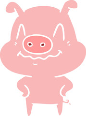 nervous flat color style cartoon pig