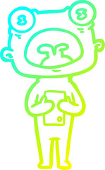 cold gradient line drawing of a cartoon weird alien communicating