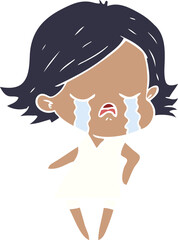 flat color style cartoon girl crying