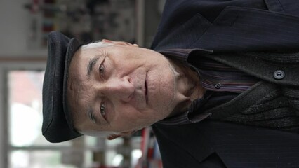 Portrait of one man senior male pensioner grandfather sit indoor - Powered by Adobe