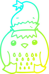 cold gradient line drawing of a cute cartoon owl wearing christmas hat