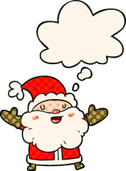 cartoon santa claus with thought bubble in comic book style