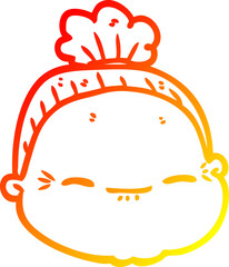 warm gradient line drawing of a cartoon old lady