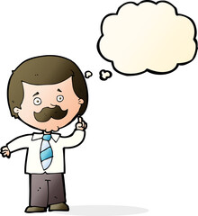 cartoon newsreader man with idea with thought bubble