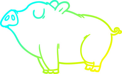 cold gradient line drawing of a cartoon pig