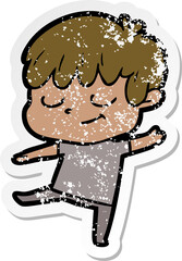 distressed sticker of a cartoon happy boy