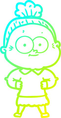 Obraz premium cold gradient line drawing of a cartoon happy old woman